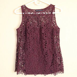 White House Black Market Crochet Lace Sleeveless Top w/ Tank Maroon Size Small S